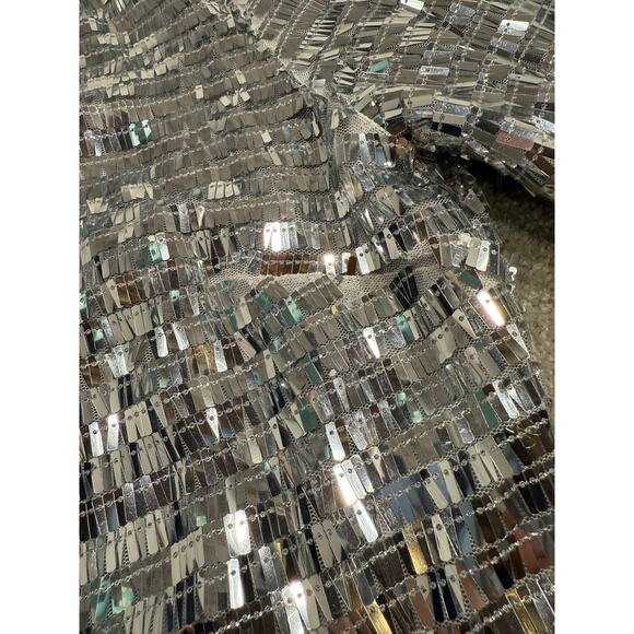 Simon Miller Sequin Sculpty Dress Satellite Silver Satin Maxi Long Sleeve 8 NYE - Picture 14 of 15